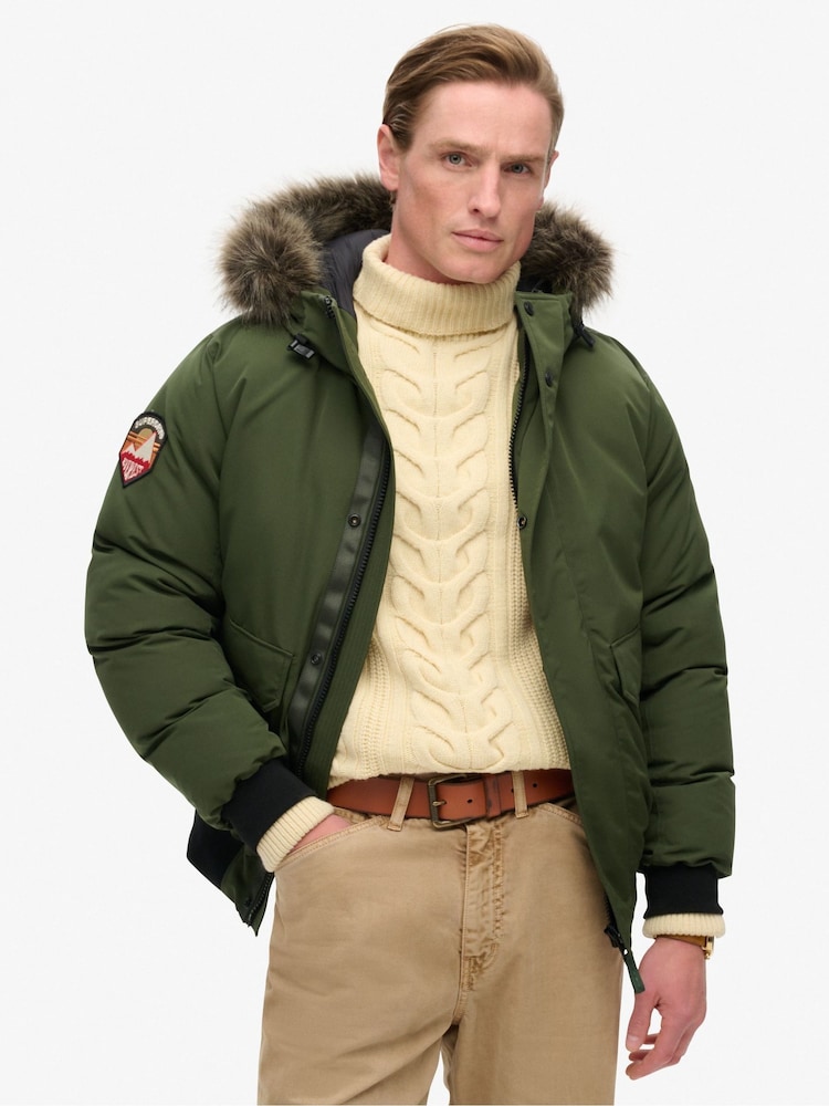Superdry Army Green Everest Faux Fur Bomber Coat Jacket - Image 1 of 6
