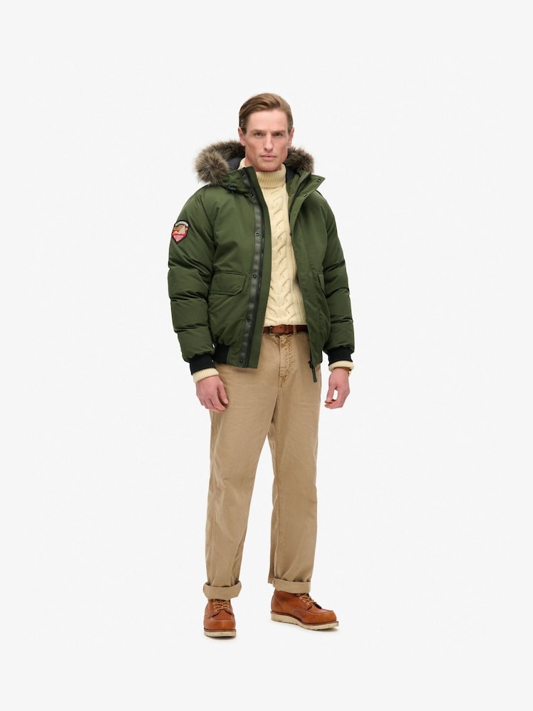 Superdry Army Green Everest Faux Fur Bomber Coat Jacket - Image 2 of 6