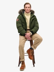 Superdry Army Green Everest Faux Fur Bomber Coat Jacket - Image 3 of 6