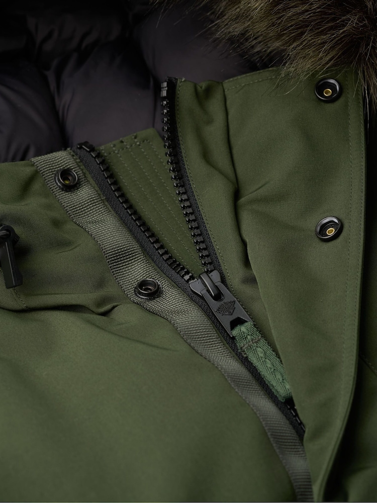 Superdry Army Green Everest Faux Fur Bomber Coat Jacket - Image 6 of 6