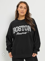 Yours Curve Black Boston Leopard Sweatshirt - Image 1 of 7