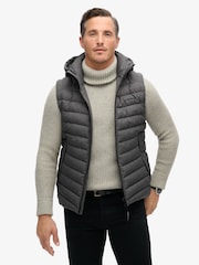 Superdry Dark Grey Marl 100% Cotton Hooded Tweed Fuji Gilet - Image 2 of 6