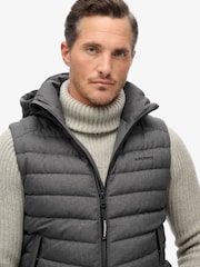 Superdry Dark Grey Marl 100% Cotton Hooded Tweed Fuji Gilet - Image 4 of 6