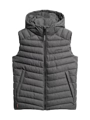 Superdry Dark Grey Marl 100% Cotton Hooded Tweed Fuji Gilet - Image 5 of 6