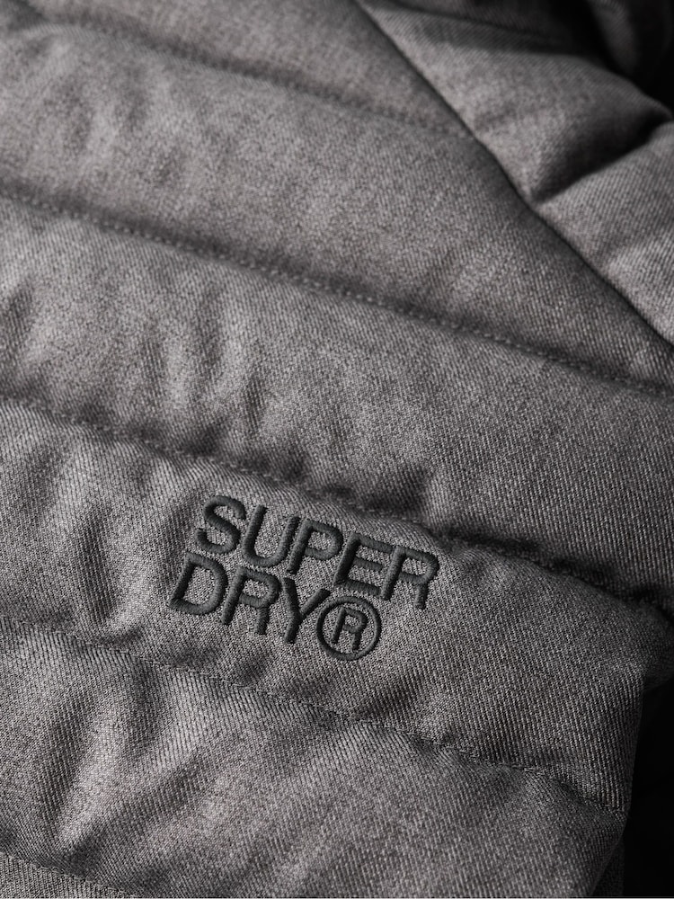 Superdry Dark Grey Marl 100% Cotton Hooded Tweed Fuji Gilet - Image 6 of 6