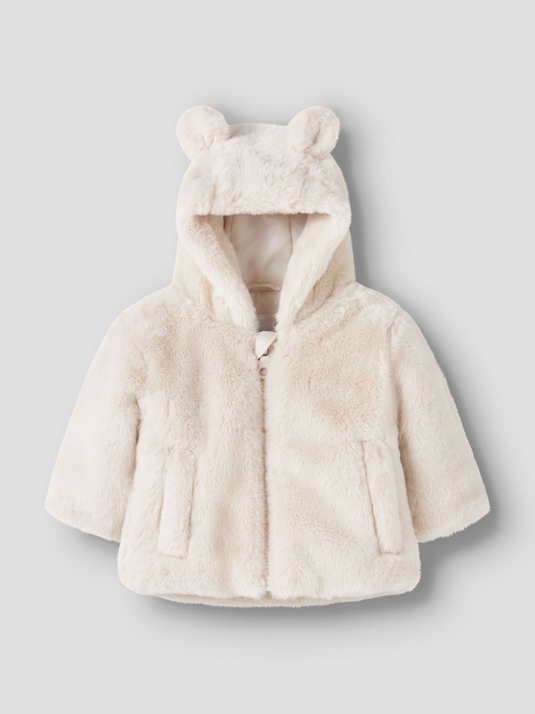 Name It Cream Leo Faux Fur Hooded Jacket with Ears - Image 1 of 3 Name It Cream Leo Faux Fur Hooded Jacket with Ears - Image 1 of 3