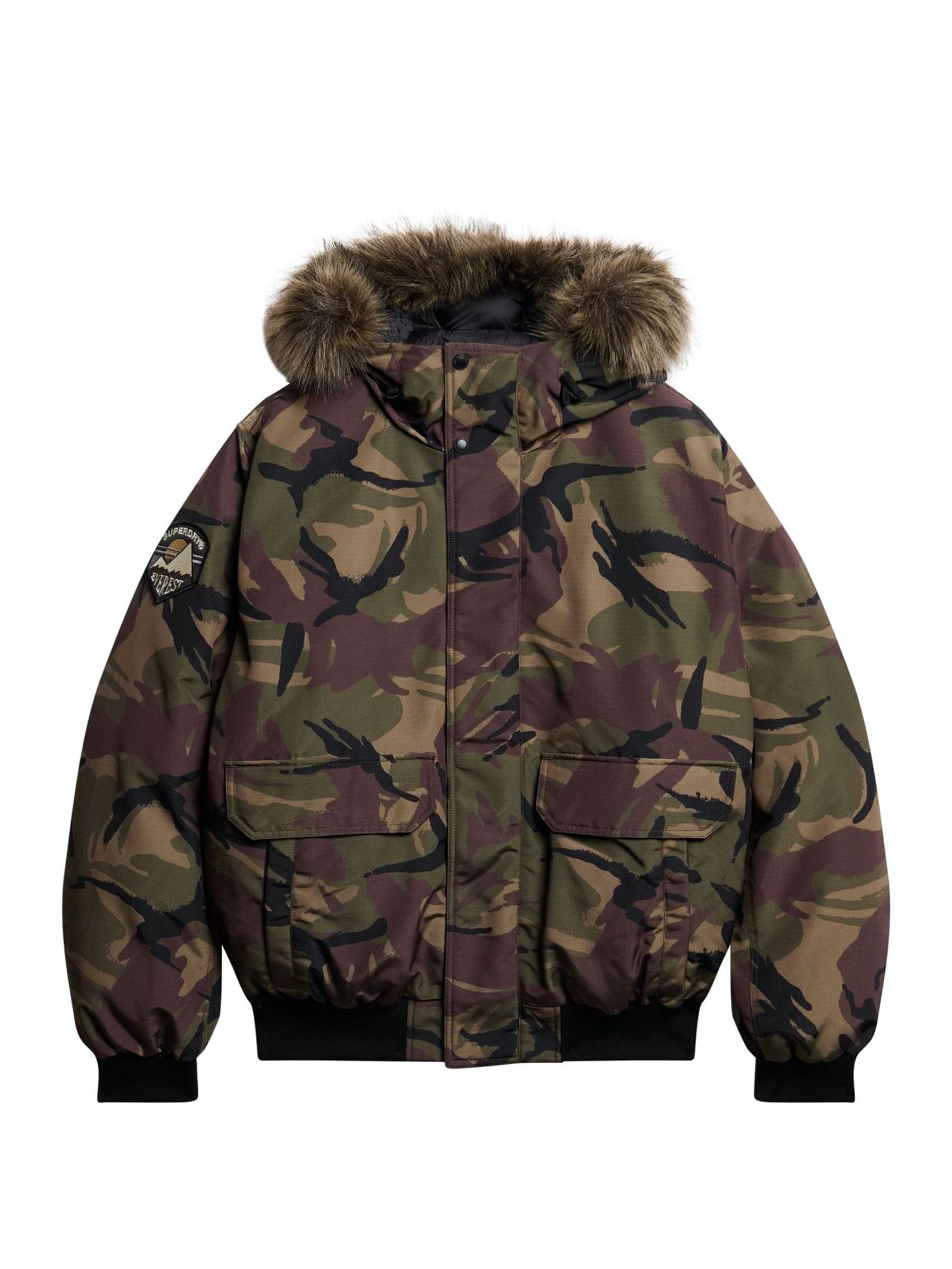 Camo bomber jacket with fur hood store