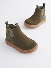 Khaki Green Dino Wide Fit (G) Chelsea Boots with Zip Fastening - Image 1 of 5