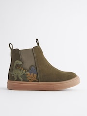 Khaki Green Dino Wide Fit (G) Chelsea Boots with Zip Fastening - Image 2 of 5
