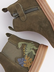 Khaki Green Dino Wide Fit (G) Chelsea Boots with Zip Fastening - Image 5 of 5