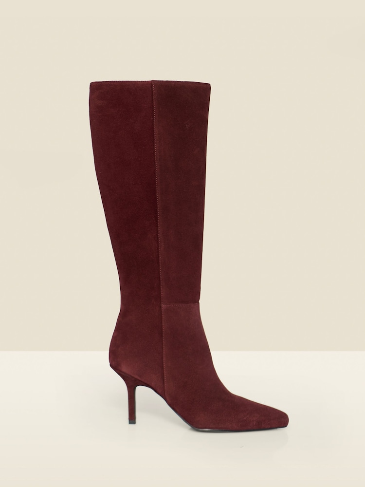 Sosandar Red Suede Stiletto Heel Knee High Boots - Image 2 of 5 Sosandar Red Suede Stiletto Heel Knee High Boots - Image 2 of 5