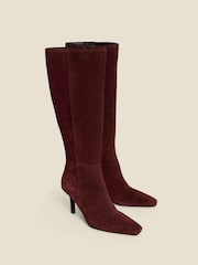 Sosandar Red Suede Stiletto Heel Knee High Boots - Image 3 of 5