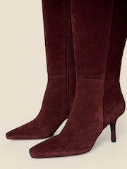 Sosandar Red Suede Stiletto Heel Knee High Boots - Image 5 of 5