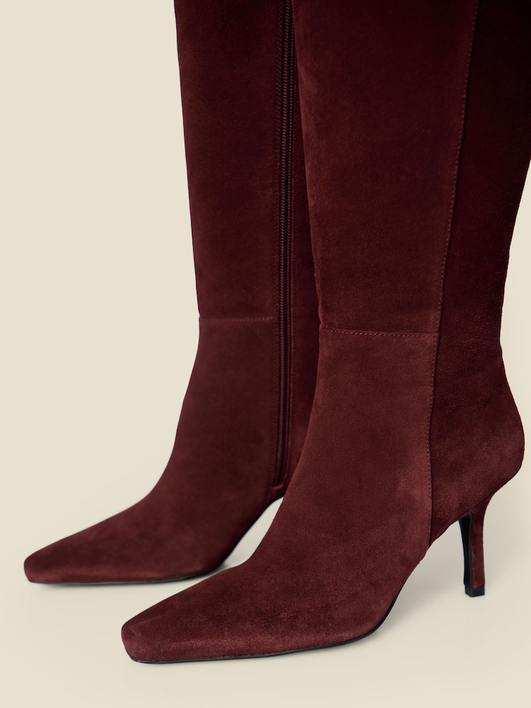 Sosandar Red Suede Stiletto Heel Knee High Boots - Image 5 of 5 Sosandar Red Suede Stiletto Heel Knee High Boots - Image 5 of 5