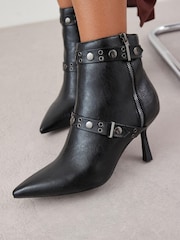 Black Forever Comfort® Point Toe Stud Detail Heeled Boots - Image 4 of 9