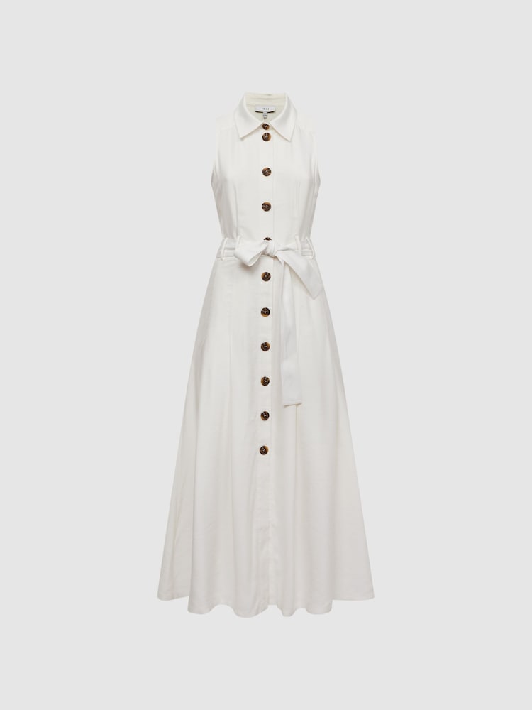 Reiss Ivory Milena Button Front Midi Dress - Image 2 of 7 Reiss Ivory Milena Button Front Midi Dress - Image 2 of 7