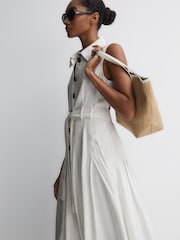 Reiss Ivory Milena Button Front Midi Dress - Image 3 of 7