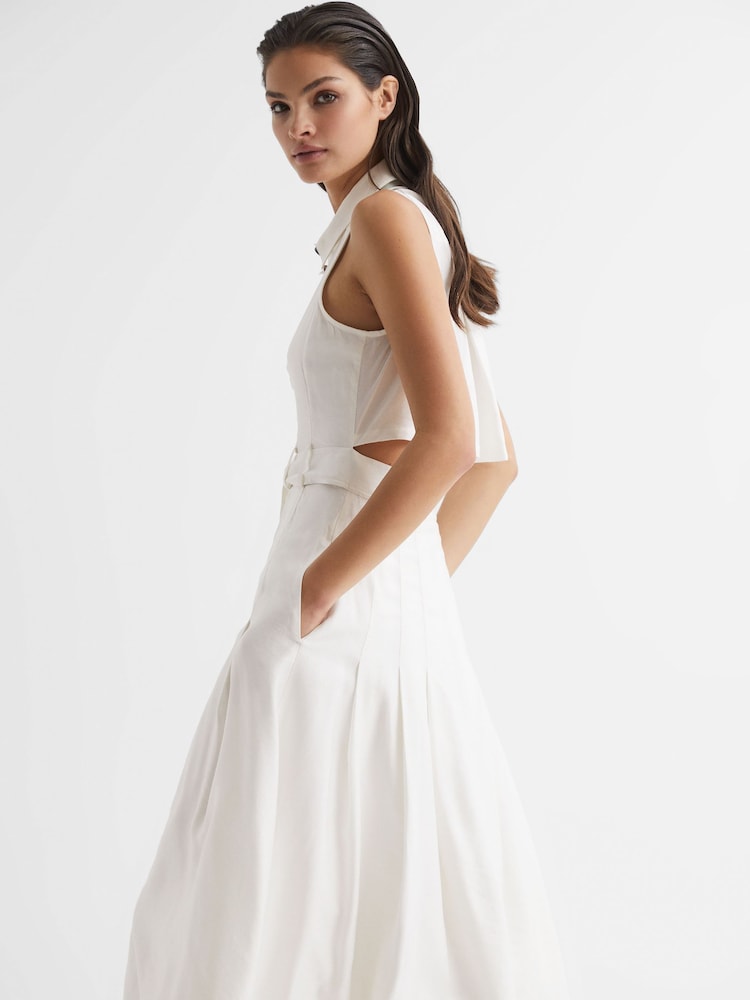 Reiss Ivory Milena Button Front Midi Dress - Image 7 of 7 Reiss Ivory Milena Button Front Midi Dress - Image 7 of 7