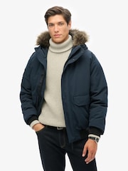 Superdry Eclipse Navy Everest Faux Fur Bomber Coat Jacket - Image 1 of 5