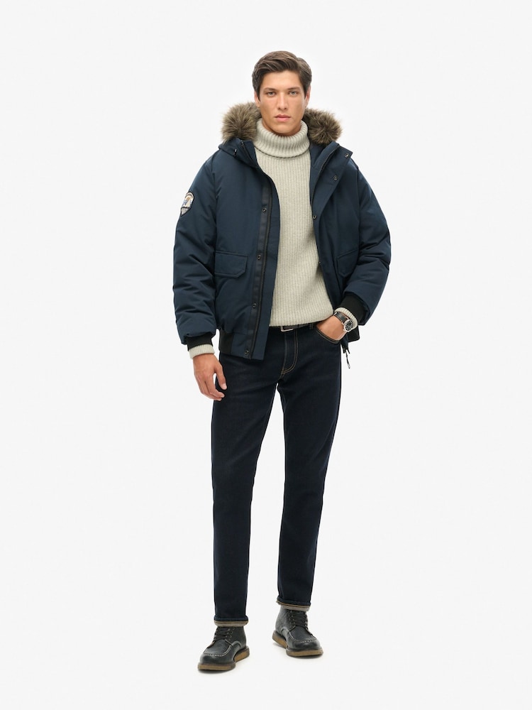 Superdry Eclipse Navy Everest Faux Fur Bomber Coat Jacket - Image 2 of 5