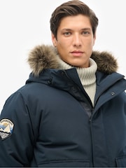 Superdry Eclipse Navy Everest Faux Fur Bomber Coat Jacket - Image 3 of 5