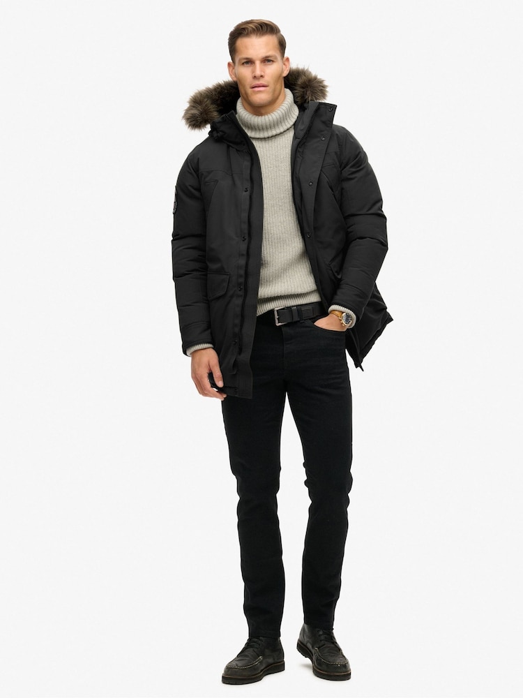 Superdry Jet Black Everest Faux Fur Parka Coat Jacket - Image 2 of 5