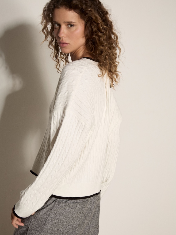 Apricot White Cable Knit Tipped Cricket Jumper - Image 2 of 4