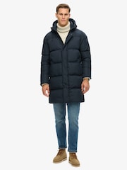 Superdry Eclipse Navy Hooded Sports Puffer Mid Coat Jacket - Image 2 of 6
