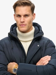 Superdry Eclipse Navy Hooded Sports Puffer Mid Coat Jacket - Image 4 of 6