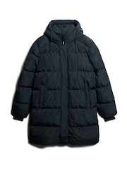 Superdry Eclipse Navy Hooded Sports Puffer Mid Coat Jacket - Image 5 of 6