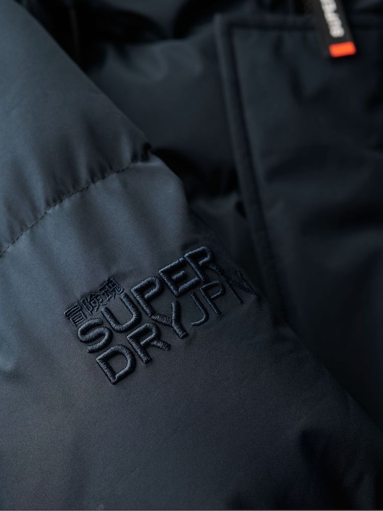 Superdry Eclipse Navy Hooded Sports Puffer Mid Coat Jacket - Image 6 of 6