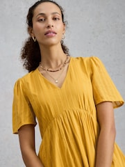 White Stuff Yellow Lucy Metallic Midi Dress - Image 2 of 6
