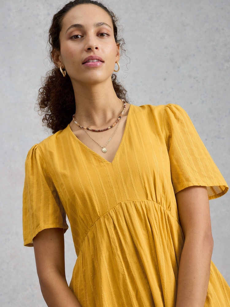 White Stuff Yellow Lucy Metallic Midi Dress - Image 2 of 6
