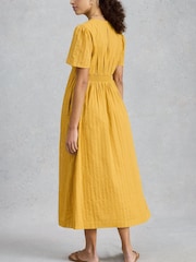 White Stuff Yellow Lucy Metallic Midi Dress - Image 3 of 6