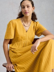 White Stuff Yellow Lucy Metallic Midi Dress - Image 4 of 6