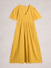 White Stuff Yellow Lucy Metallic Midi Dress - Image 5 of 6