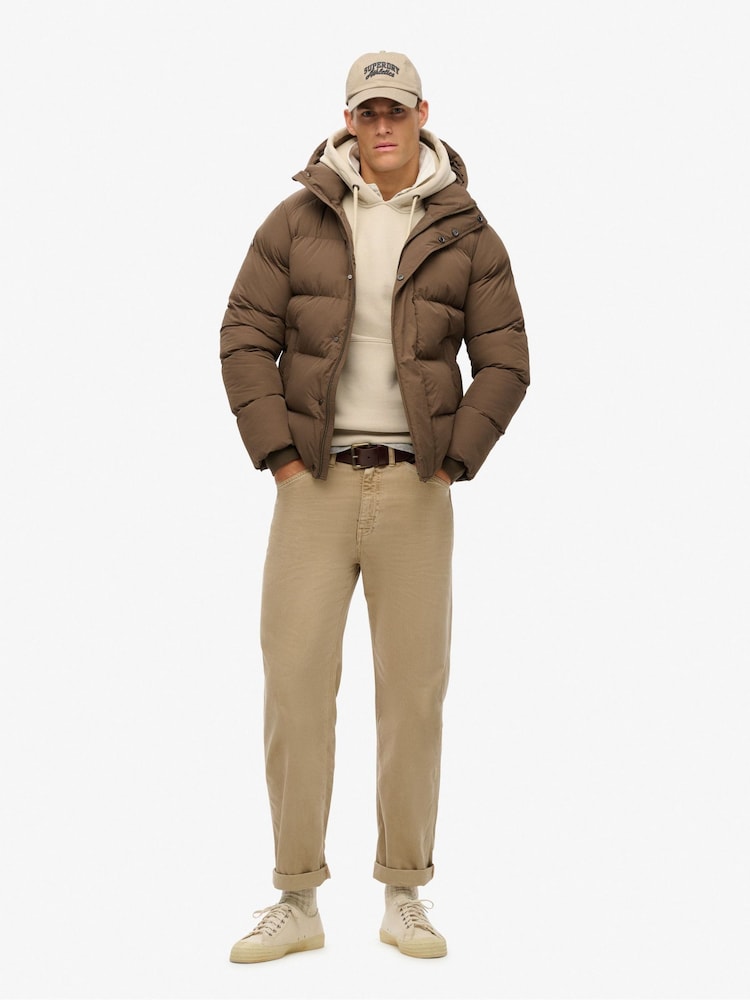 Superdry Warm Brown Hooded Puffer Jacket - Image 2 of 5