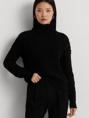 Lauren Ralph Lauren Cable Knit Cotton Blend Turtleneck Black Jumper - Image 1 of 9