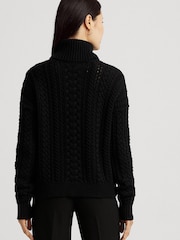 Lauren Ralph Lauren Cable Knit Cotton Blend Turtleneck Black Jumper - Image 3 of 9