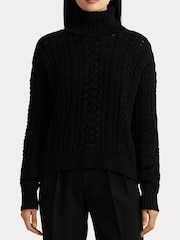 Lauren Ralph Lauren Cable Knit Cotton Blend Turtleneck Black Jumper - Image 6 of 9