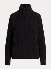 Lauren Ralph Lauren Cable Knit Cotton Blend Turtleneck Black Jumper - Image 9 of 9