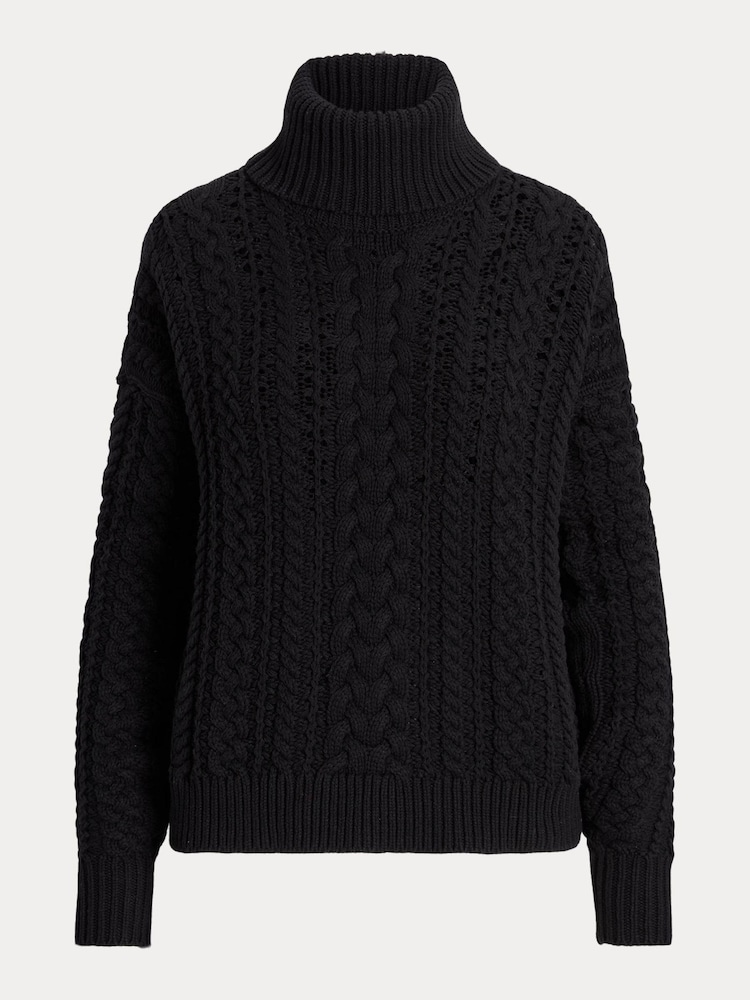 Lauren Ralph Lauren Cable Knit Cotton Blend Turtleneck Black Jumper - Image 9 of 9