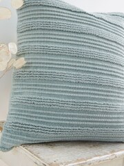 Green Tufted Stripes 100% Cotton Cushion - Image 2 of 3
