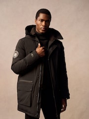 Superdry Black City Padded Parka Coat Hooded and Water-Repellent Jacket - Image 1 of 11