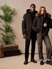 Superdry Black City Padded Parka Coat Hooded and Water-Repellent Jacket - Image 3 of 11