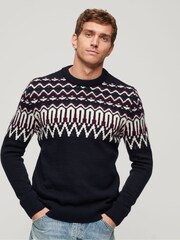Superdry Navy Multi Fairisle Pattern Knit Crew Jumper - Image 1 of 6