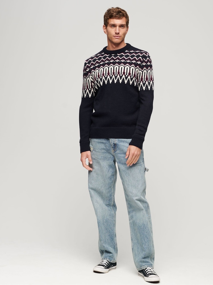 Superdry Navy Multi Fairisle Pattern Knit Crew Jumper - Image 2 of 6