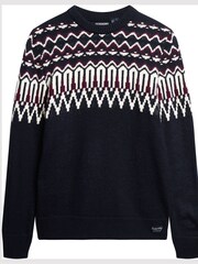 Superdry Navy Multi Fairisle Pattern Knit Crew Jumper - Image 4 of 6