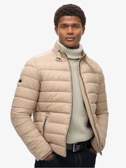 Superdry Deep Beige Slub Lightweight Padded Coat Jacket - Image 1 of 6