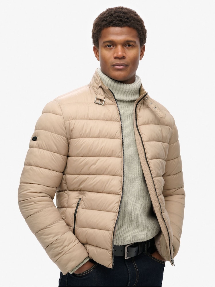Superdry Deep Beige Slub Lightweight Padded Coat Jacket - Image 1 of 6